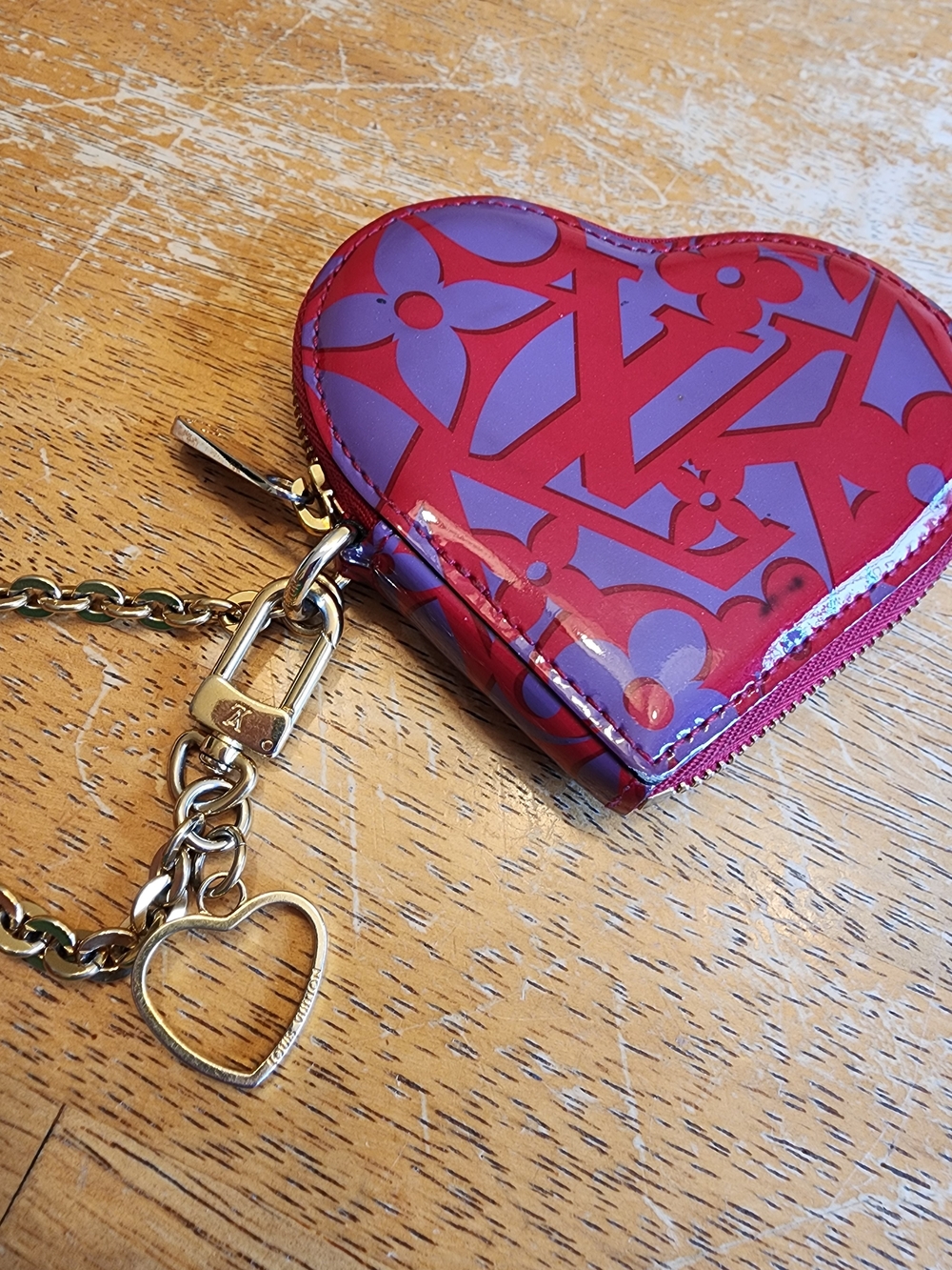 Louis Vuitton Rose Indian Sweet Monogram Vernis Heart Coin Purse